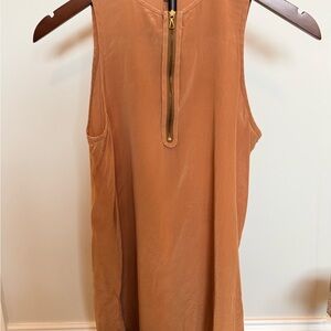 Vince Tan Sleeveless Top with Gold Zipper